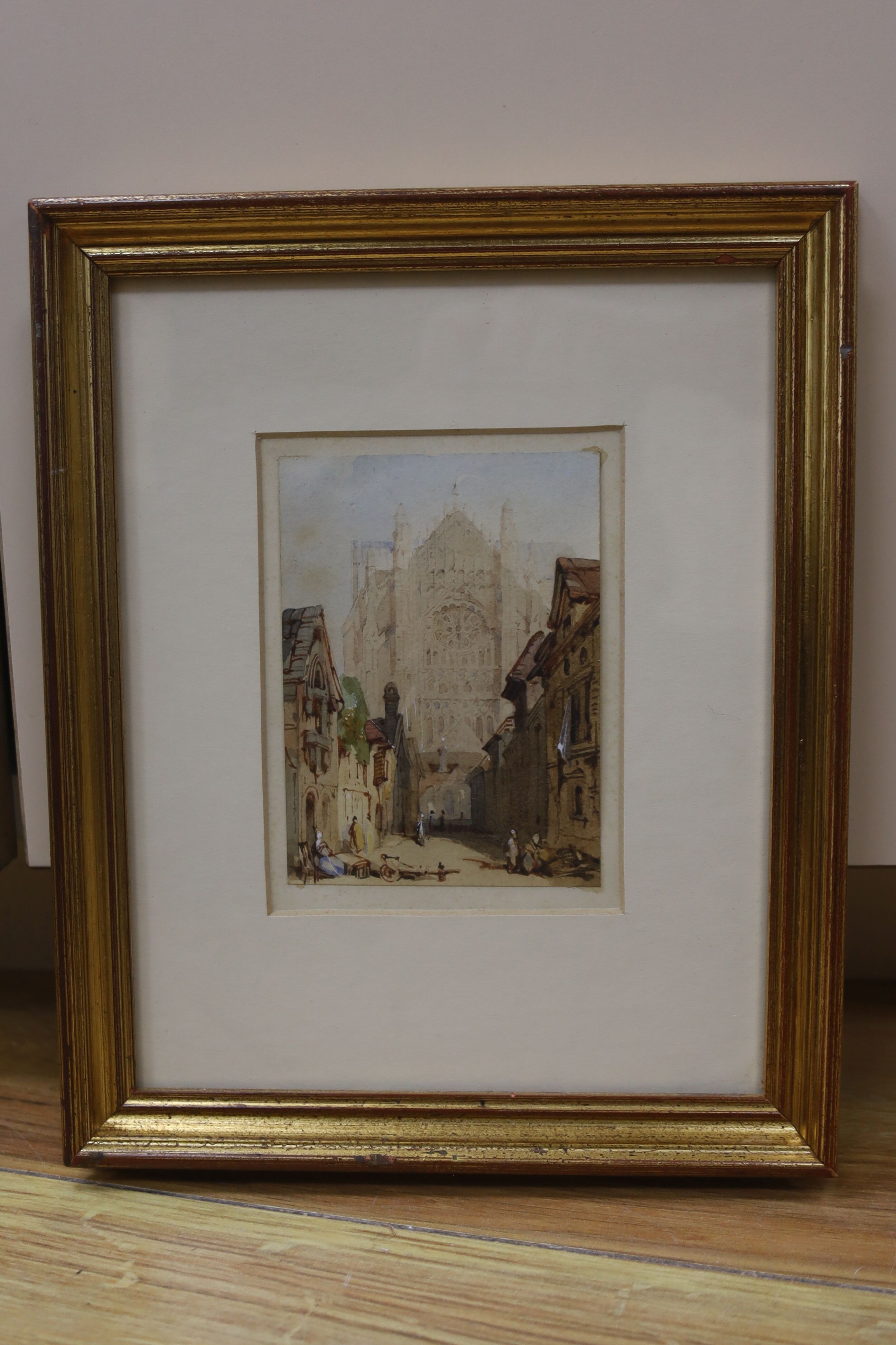 Manner of Samuel Prout, watercolour, Beauvais, 10 x 7.5cm